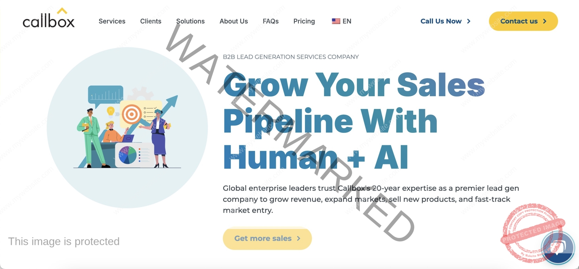 Callbox cold calling agency landing page displaying multi-channel outreach performance including calls, emails, and LinkedIn activity for B2B campaigns